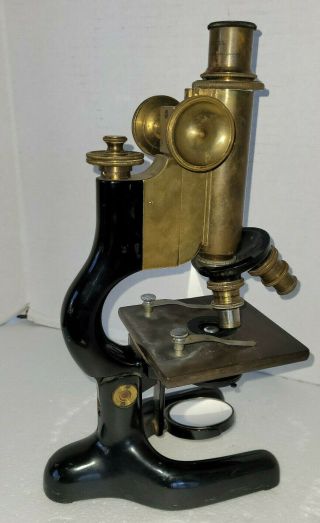 Vintage Antique Bausch & Lomb Brass Microscope 95262 With Case