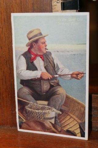 Antique Postcard Comic Ca 1910 Fat Man Fishing In The Good Old Summer Time