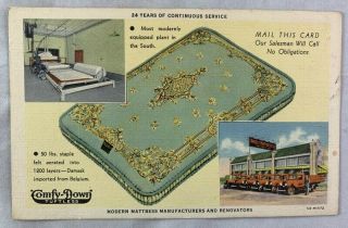 Vintage Dallas Texas Linen Advertising Postcard / The Direct Mattress Co