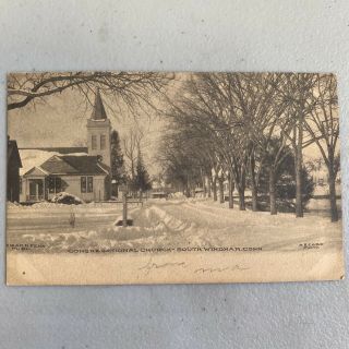 South Windham Ct Congregational Church In Snow Vintage Udb Postcard G4