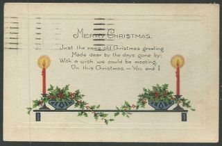 Vintage Merry Christmas Postcard With Candles And Holly Same Old Christmas