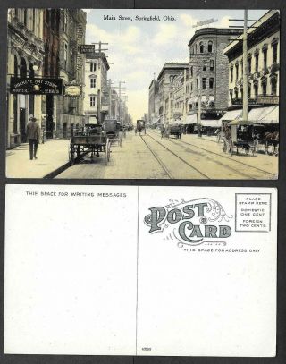 Old Ohio Postcard - Springfield - Main Street Scene