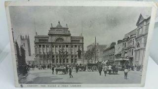 Antique Vintage Postcard Cardiff The Hayes And Library Posted 1906