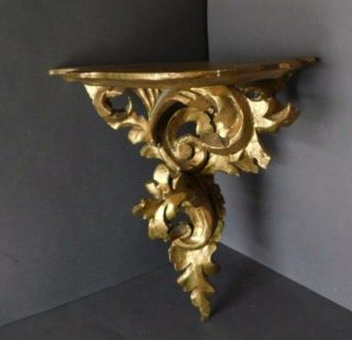 Victorian Vintage Italy Florentine Gold Gilt Carved Wood Wall Shelf Display (d)