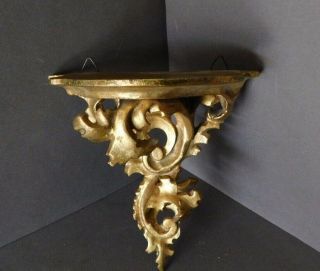 Victorian Vintage Italy Florentine Gold Gilt Carved Wood Wall Shelf Display (h)