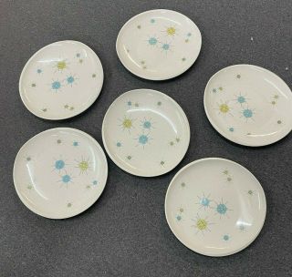 Set Of 6 Vintage Franciscan Mcm Dinner Plates 10 3/4 " - Atomic Starburst Pattern