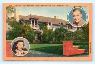 Postcard Ca Beverly Hills Home Jack Benny Mary Livingston Vintage Linen L06