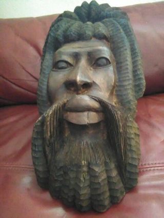 Large Folk Art Face/mask Wood Wooden Hand Carved Wall Hanging 19”