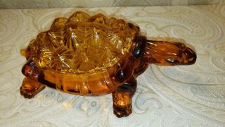 Vintage Lg Wright Amber Glass Turtle Covered Candy Dish Mid Century Knobby