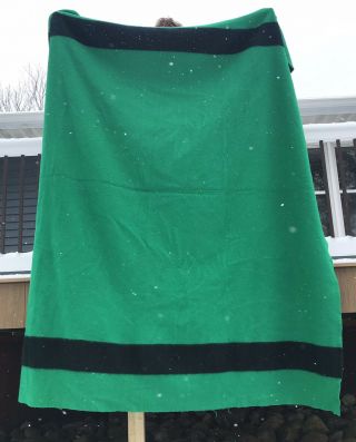 Vintage Hudson Bay 4 Point Blanket Green Black Wool Made In England