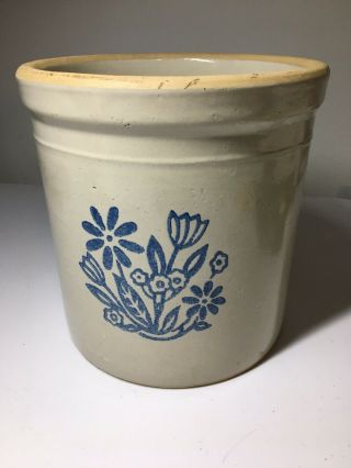 Vintage Stoneware Pottery Crock Blue Flowers 1 Gallon Country Farmhouse Pot Usa