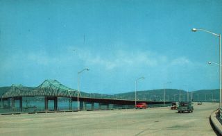B/w Tarrytown & Nyack,  Ny,  Tappen Zee Bridge,  Old Cars,  Vintage Postcard A246