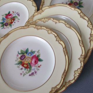 Set 10 Antique Hp Porcelain Plates Flowers Creamy Yellow Crescent George Jones
