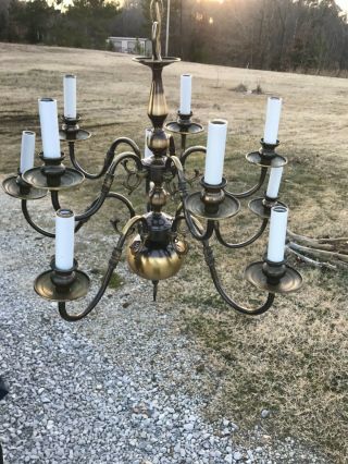 Vintage Ornate French Style Brass 10 Arm Chandelier Swag Light