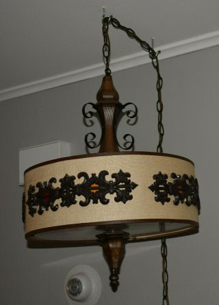 Vintage Mid Century Hanging Swag Lamp Spanish Revival Style Deco