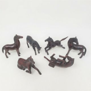 Vintage Miniature Hand Carved Wooden Horse Set Of 6 Wood Horses