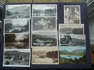 12 Old Postcards Of The Lake District,  Dove Cottage,  Derwentwater Ashness Bridge