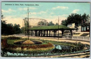 Youngstown Oh,  Idora Amusement Park,  Trolley Station & Coaster Vintage Postcard