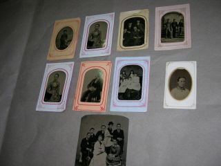 9 Tintypes 8 Are In Paper Frames And One Is A 4 " X 4 3/4 " Family Group