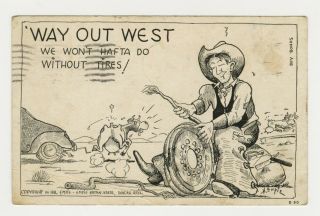 A/s Comic Postcard Hal Empie - Way Out West - Do Without Tires 1943 Vtg A10