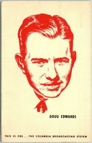 Vintage Cbs Radio Advertising Postcard Doug Edwards / Art By Hugo Gellert / 1943
