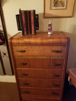 Vintage Wooden Art Deco Tall Chest Of Drawers