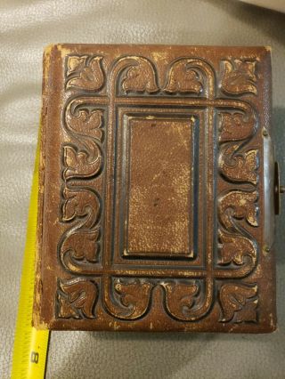 Antique 1800 S Victorian Leather Photograph Album,  2 Brass Latches For 46 Photos
