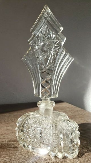 Vintage Cut Glass Ornate Perfume Bottle W/ Stopper ● Piece ● Art Deco