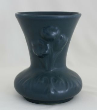 Van Briggle Art Pottery Flaring Rim Floral Dark Blue Vase Ca.  1940 