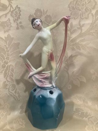 Vtg.  Art Deco Dancing Lady Scarf Flower Frog Ceramic/porcelain