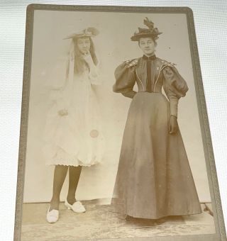 Rare Antique American Same Costume Woman Twice Trick Photography Cabinet Photo