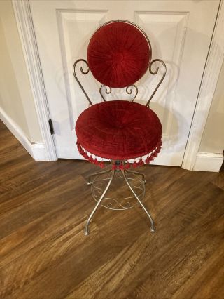Vintage Vanity Chair With Tassels - Swivels