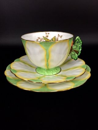 F/s English Royal Antiques Aynsley Butterfly Handle Flowercup&saucer Torio