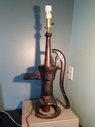 Antique Water Well Pump Cast Iron Converted To Lamp,  Repurposed Salvaged