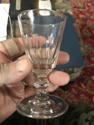 Early 19th Century Flint Glass Hand Blown Wine Glass With Cut Facets 4 1/4 Tall