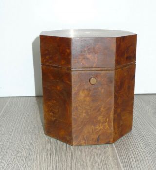 Vintage Burl Wood & Stainless Steel Tea Box Or Tobacco Jar Octagon Form