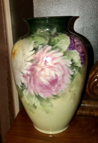Vintage Hand Painted Peonies Thomas Bavaria Porcelain Vase 9 - 1/2” 1931 Signed