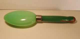 Very Rare Vintage Glass Darning Egg With Green Wooden Handle