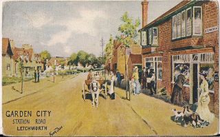 Rare Old Postcard - Station Road - Letchworth Garden City 1907 Frank Dean