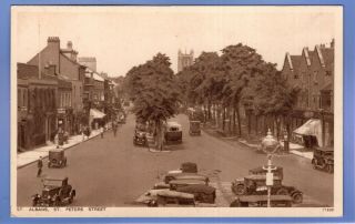 Old Vintage Postcard St Peters Street St Albans Hertfordshire Cars Shops