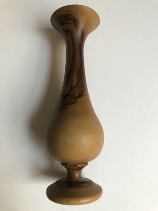 Vtg Hand Turned Olive Wood Bud Vase Small Mid - Century Modern Israel