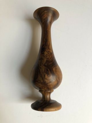 VTG Hand Turned Olive Wood Bud Vase Small Mid - Century Modern Israel 2