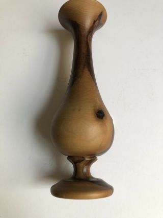 VTG Hand Turned Olive Wood Bud Vase Small Mid - Century Modern Israel 3