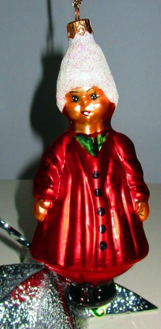 Vintage Christopher Radko Christmas Ornament Girl In Red Coat And White Hat Vgc
