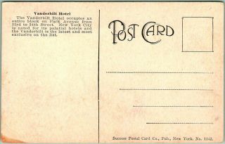 Vintage York City Postcard HOTEL VANDERBILT Bird ' s - Eye View c1910s 2