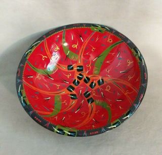 Wood Painted Art Bowl 9.  5 " Southwestern Signed By Cindy Neuschwander
