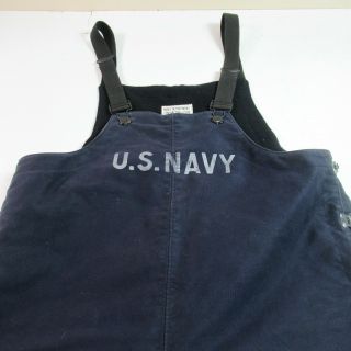 Vintage 40s Ww2 Usn Navy Ship Deck Bibs Pants Overalls Nxss23181 Blue Large