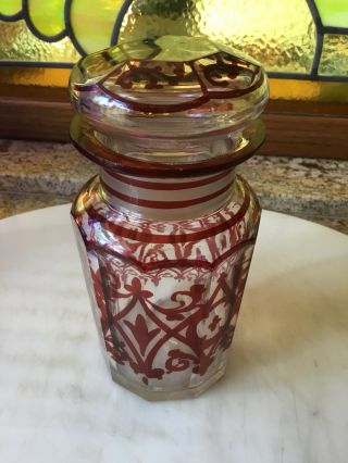 Antique Ruby Stained Cut Glass Apothecary Jar Scroll Pattern