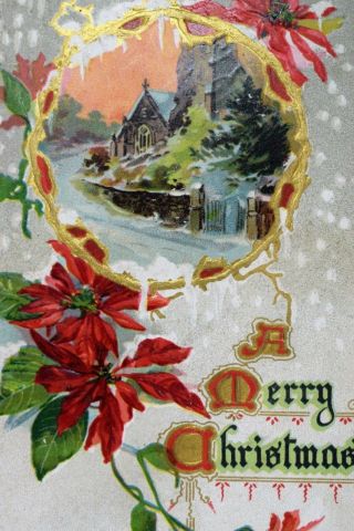 C.  1911 Vintage Raphael Tuck Embossed Christmas Postcard - Winter Glories - Church