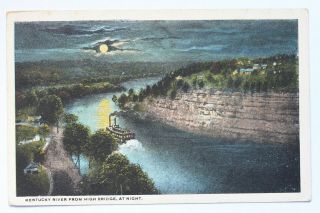 Old Postcard Kentucky River From High Bridge,  At Night,  Ky Kentucky,  1920